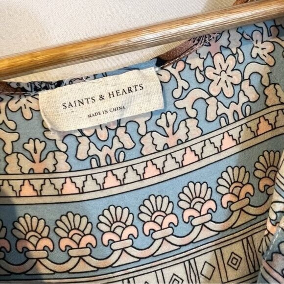 Saints & Hearts Floral Long Sleeve Dress M Boho Cottagecore Hippie Flowy Western - Picture 4 of 7